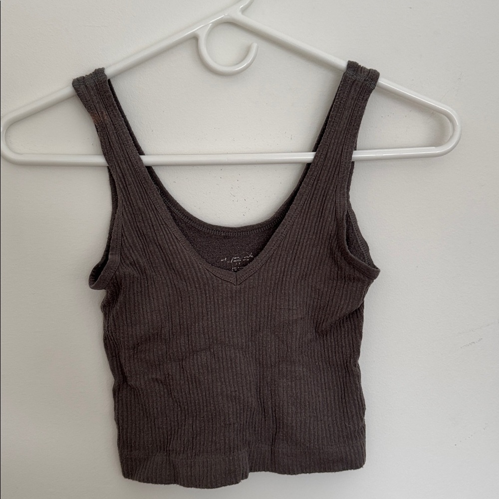 Gray Ribbed Tank Top